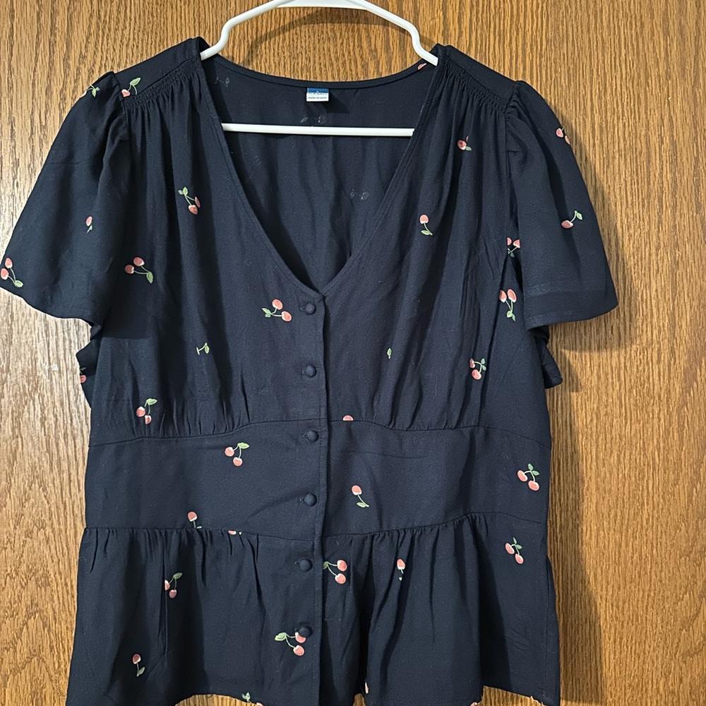 Old Navy Blue Buttoned Peplum Blouse Short Sleeve